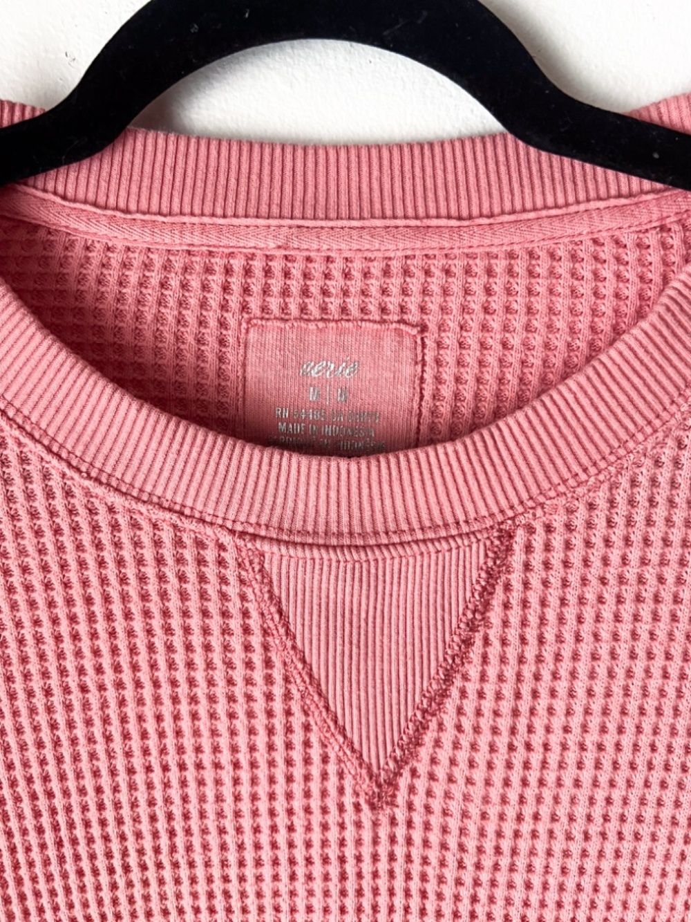 Aerie Oversized Waffle Knit Crewneck Sweatshirt Pink Cozy Lounge Top | Thermal - Picture 4 of 4
